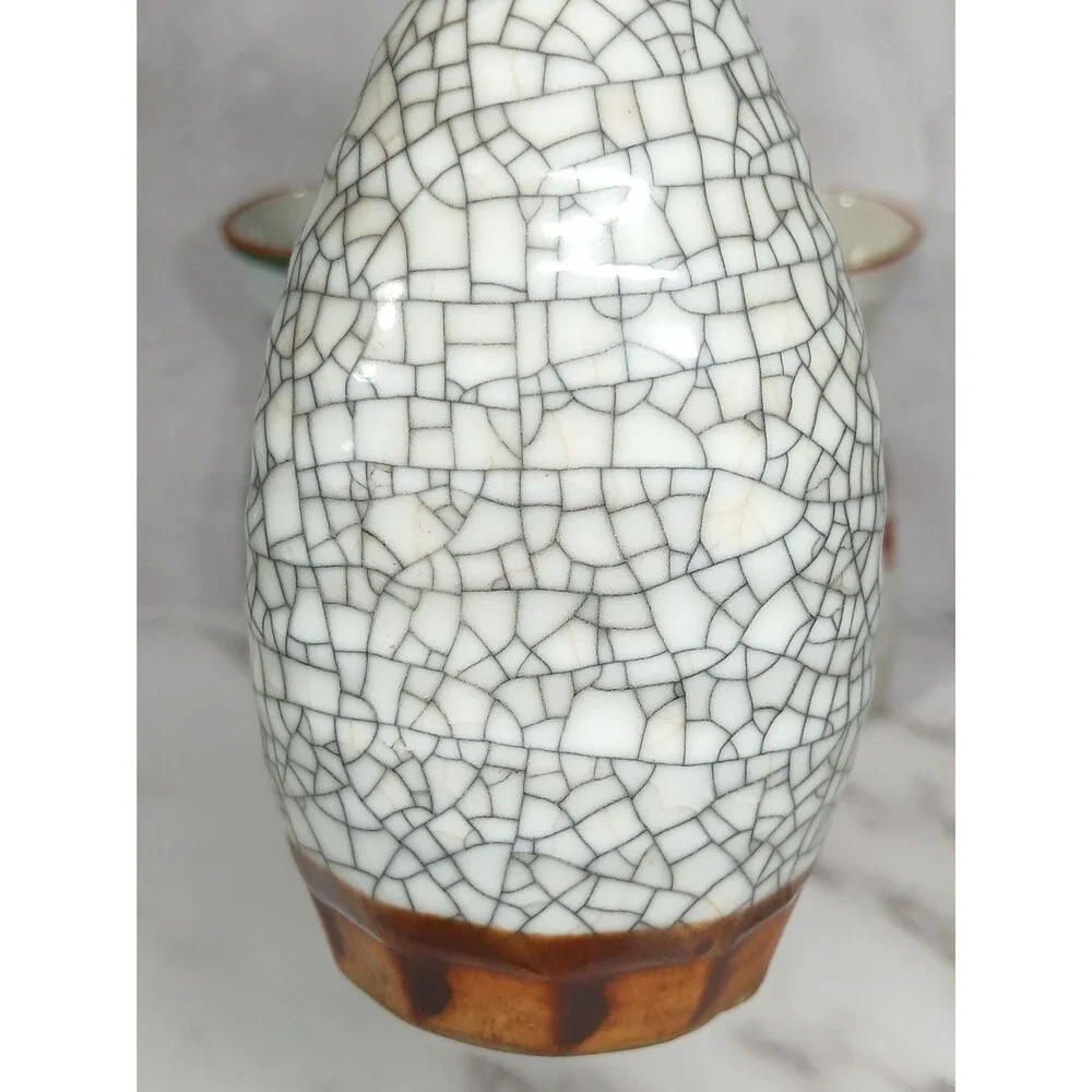 Vintage Japanese Porcelain Sake Bottle Set – Hand-Glazed Crackle & Brush Finish